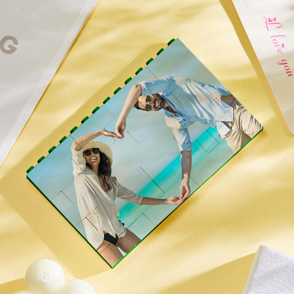 Personalised Green Building Bricks Horizontal Photo Block - 