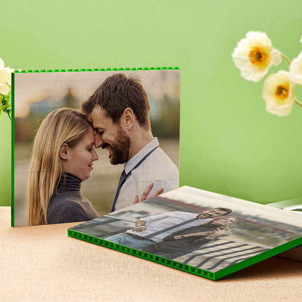 Personalised Green Building Bricks Horizontal Photo Block - 