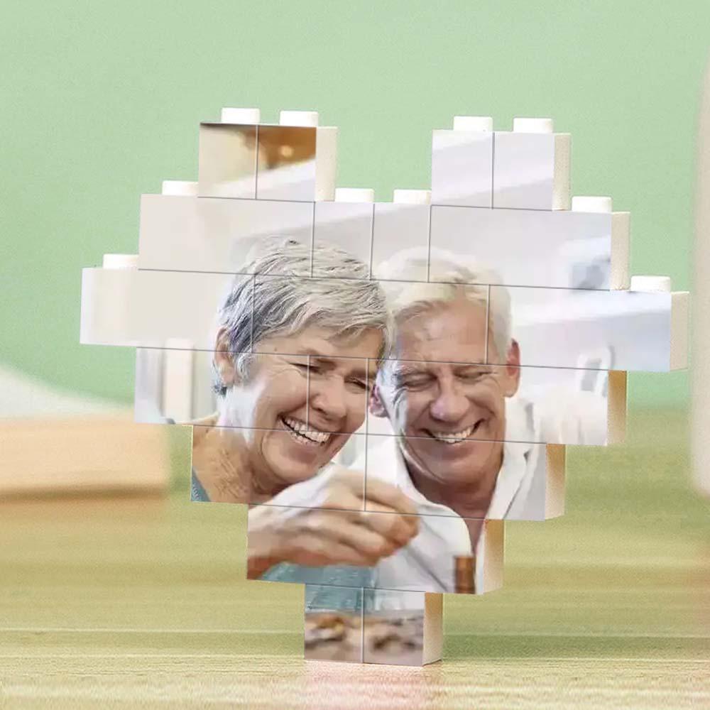 Custom Building Brick Puzzle Personalized Heart Shaped Engraving Photo Block Gift For Anniversary