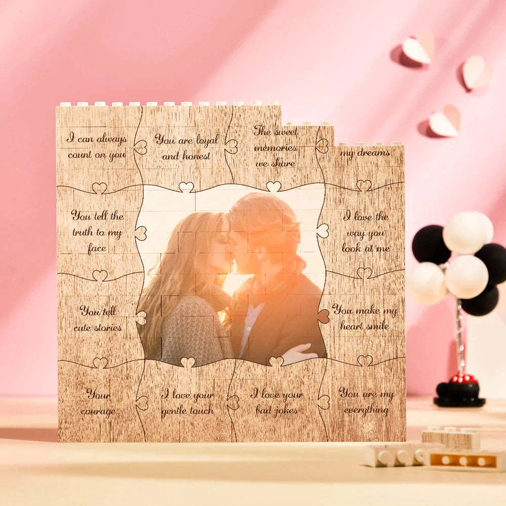 Custom Building Block Puzzle Square Photo Brick Write 12 Reasons to Love Him/Her - 