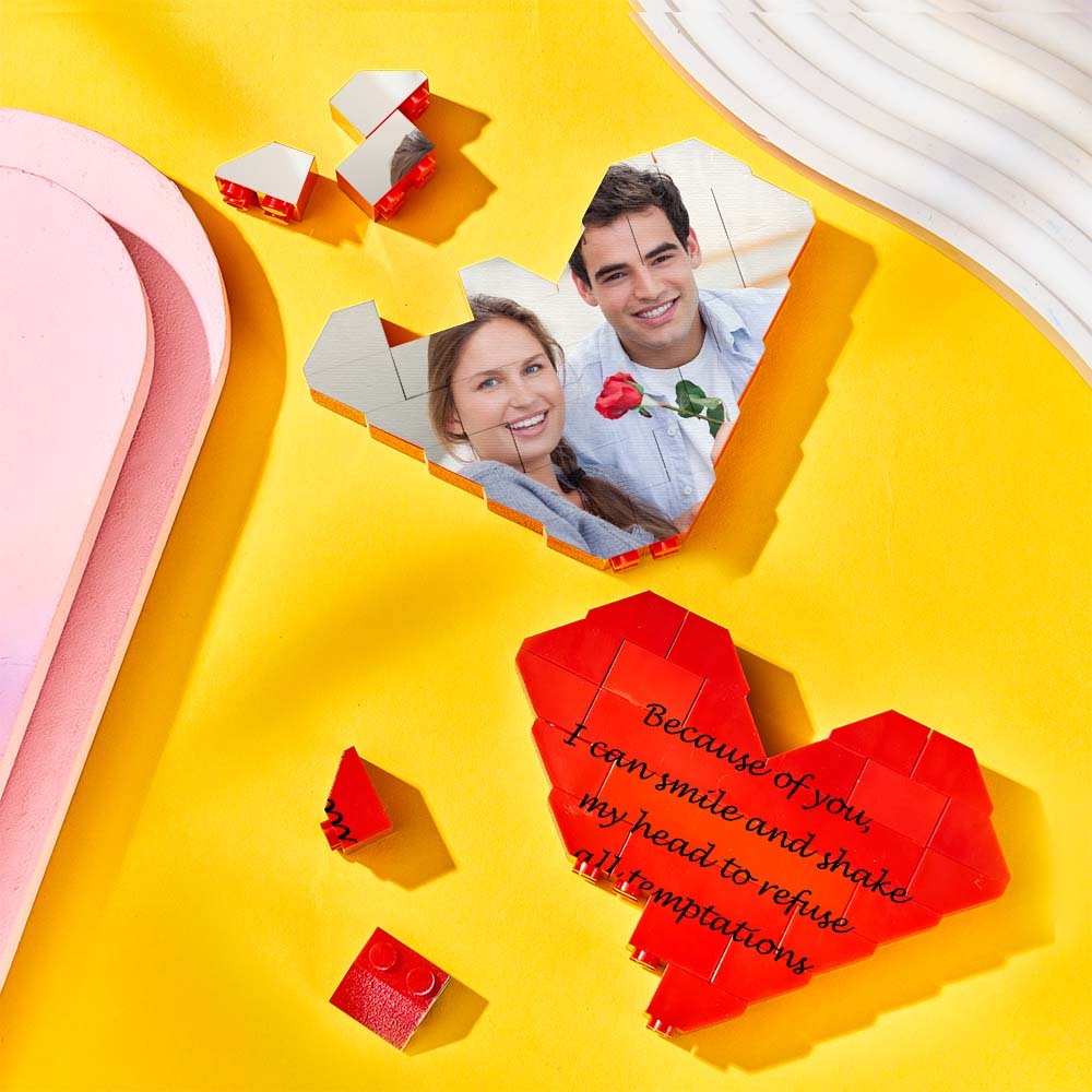 Personalised Building Brick Heart Valentine's Day Gifts Custom Photo Block Toy Home Decor For Lover - 