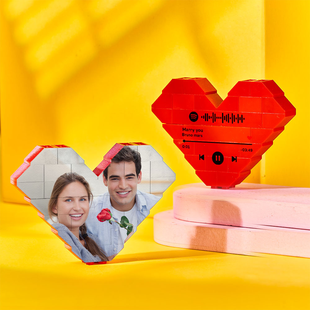 Personalised Building Brick Heart Valentine's Day Gifts Custom Photo Block Toy Home Decor For Lover - 