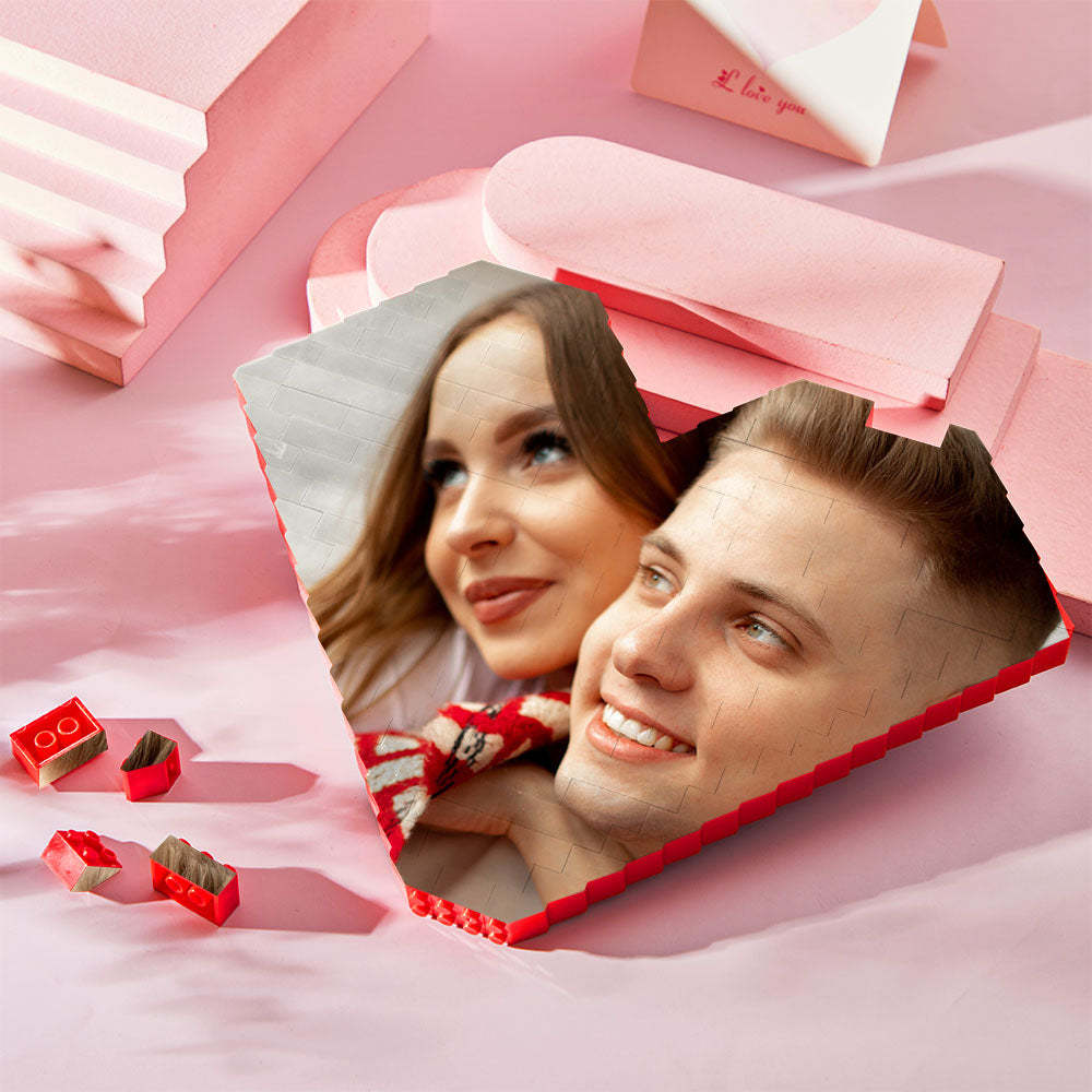 Personalised Building Brick Heart Valentine's Day Gifts Custom Photo Block Toy Home Decor For Lover - 
