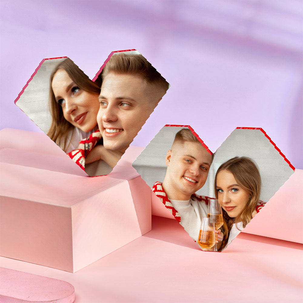 Personalised Building Brick Heart Valentine's Day Gifts Custom Photo Block Toy Home Decor For Lover - 