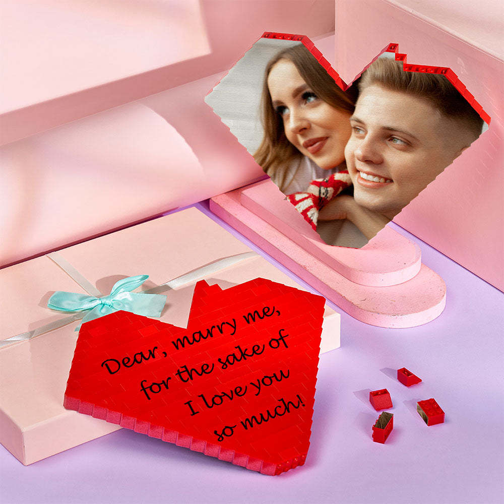 Personalised Building Brick Heart Valentine's Day Gifts Custom Photo Block Toy Home Decor For Lover - 