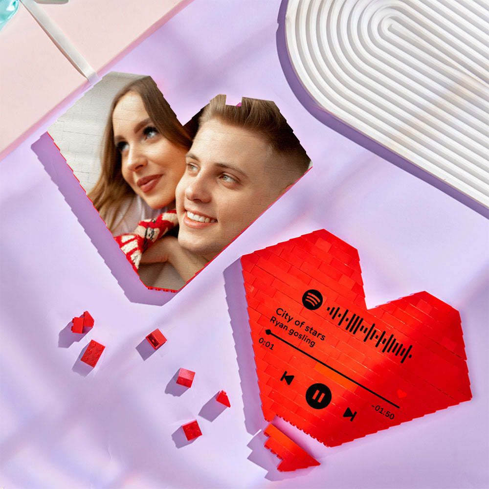 Personalised Building Brick Heart Valentine's Day Gifts Custom Photo Block Toy Home Decor For Lover - 