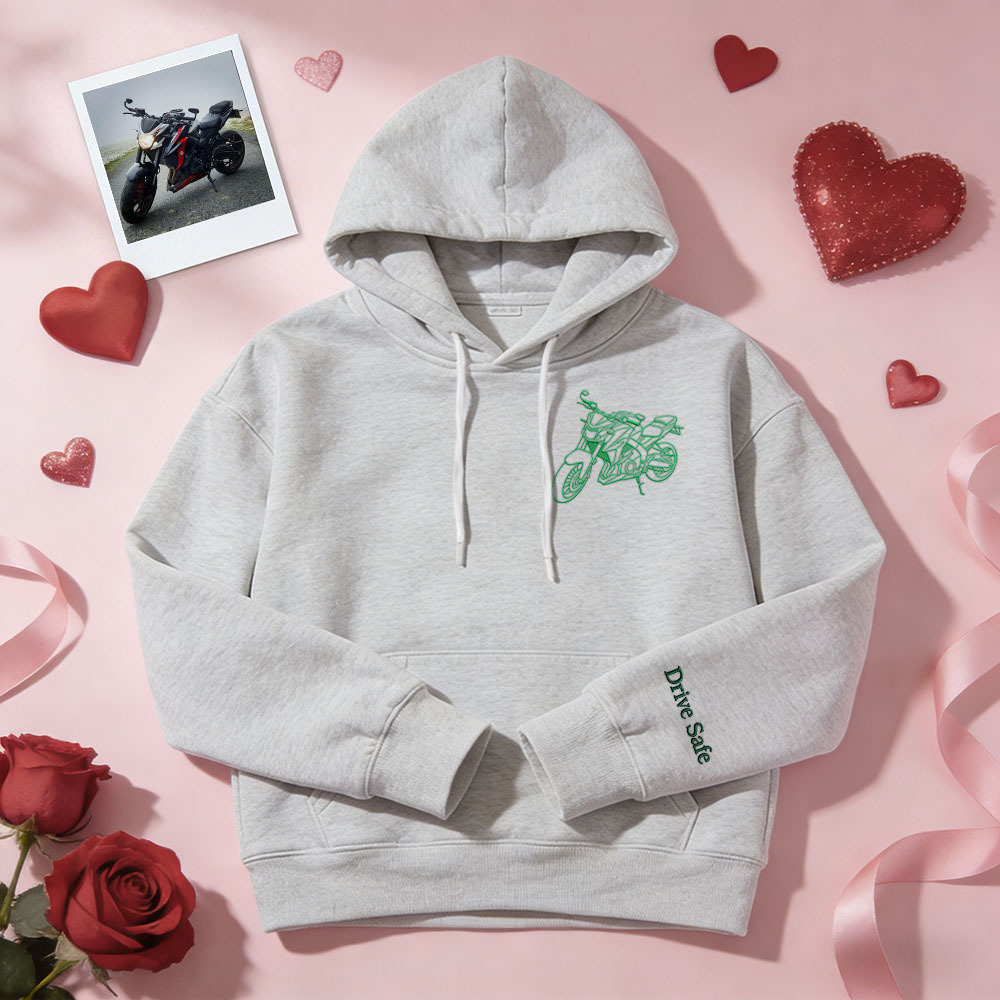 Personalized Embroidered Premium Hoodie With Outline Image Of Your Motorcycle
