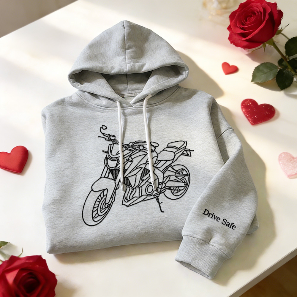 Personalized Embroidered Premium Hoodie With Outline Image Of Your Motorcycle
