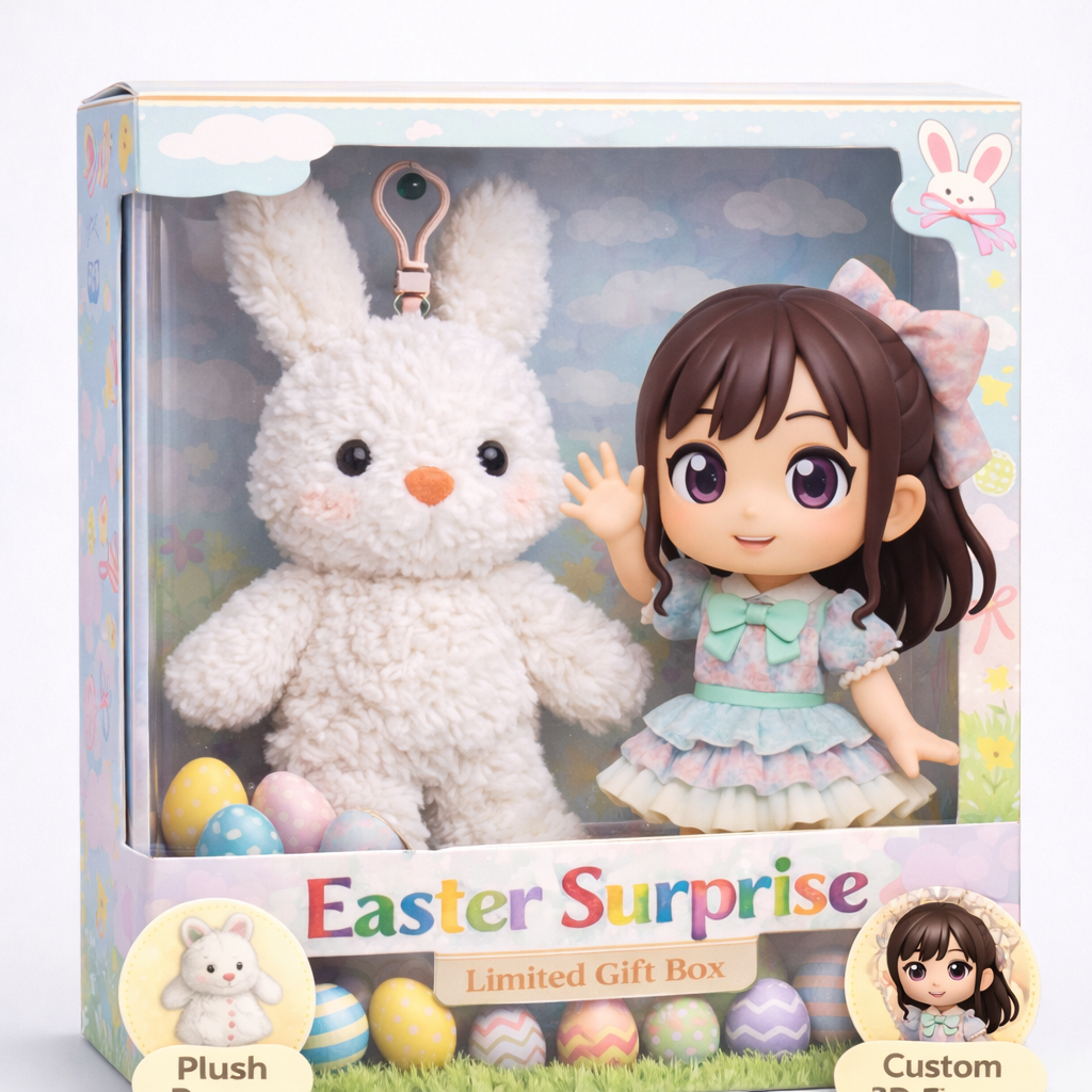 Personalized 3D Baby Figure Gift Box – Easter Bunny Set Custom Doll - 