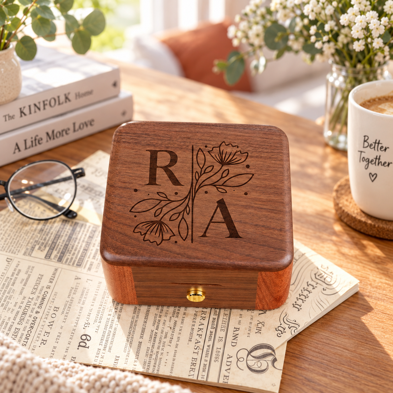 Personalized Wooden Record Player Music Box with Photo & Engraving - Perfect Anniversary & Wedding Gift for Couples - 