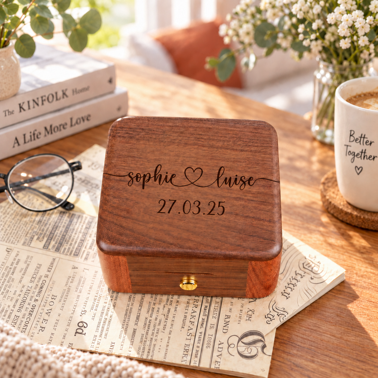 Personalized Wooden Record Player Music Box with Photo & Engraving - Perfect Anniversary & Wedding Gift for Couples - 