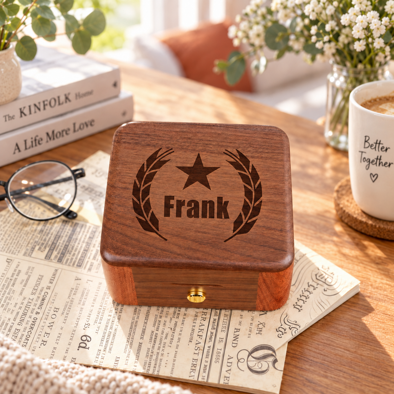 Personalized Wooden Record Player Music Box with Photo & Engraving - Perfect Anniversary & Wedding Gift for Couples - 