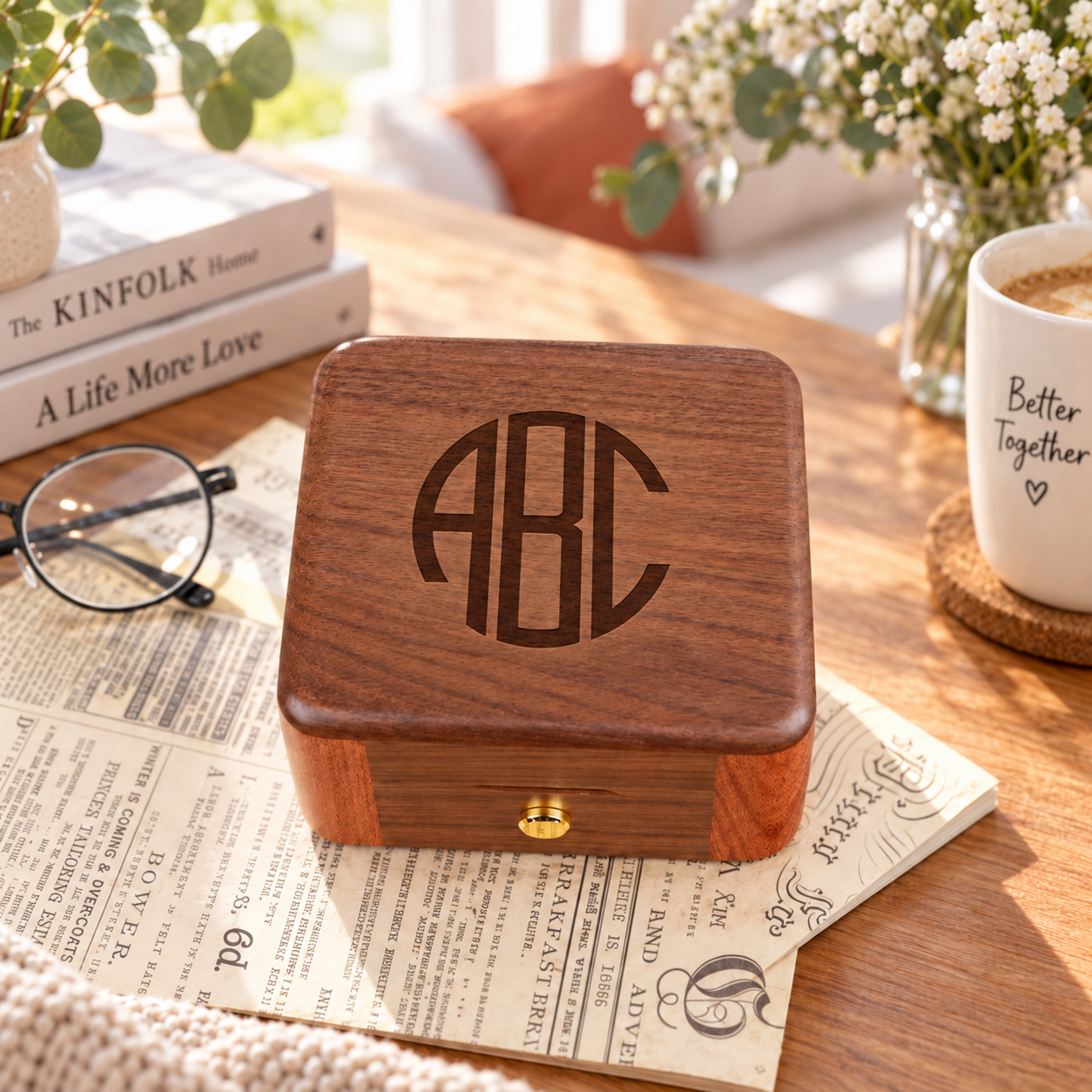 Personalized Wooden Record Player Music Box with Photo & Engraving - Perfect Anniversary & Wedding Gift for Couples - 
