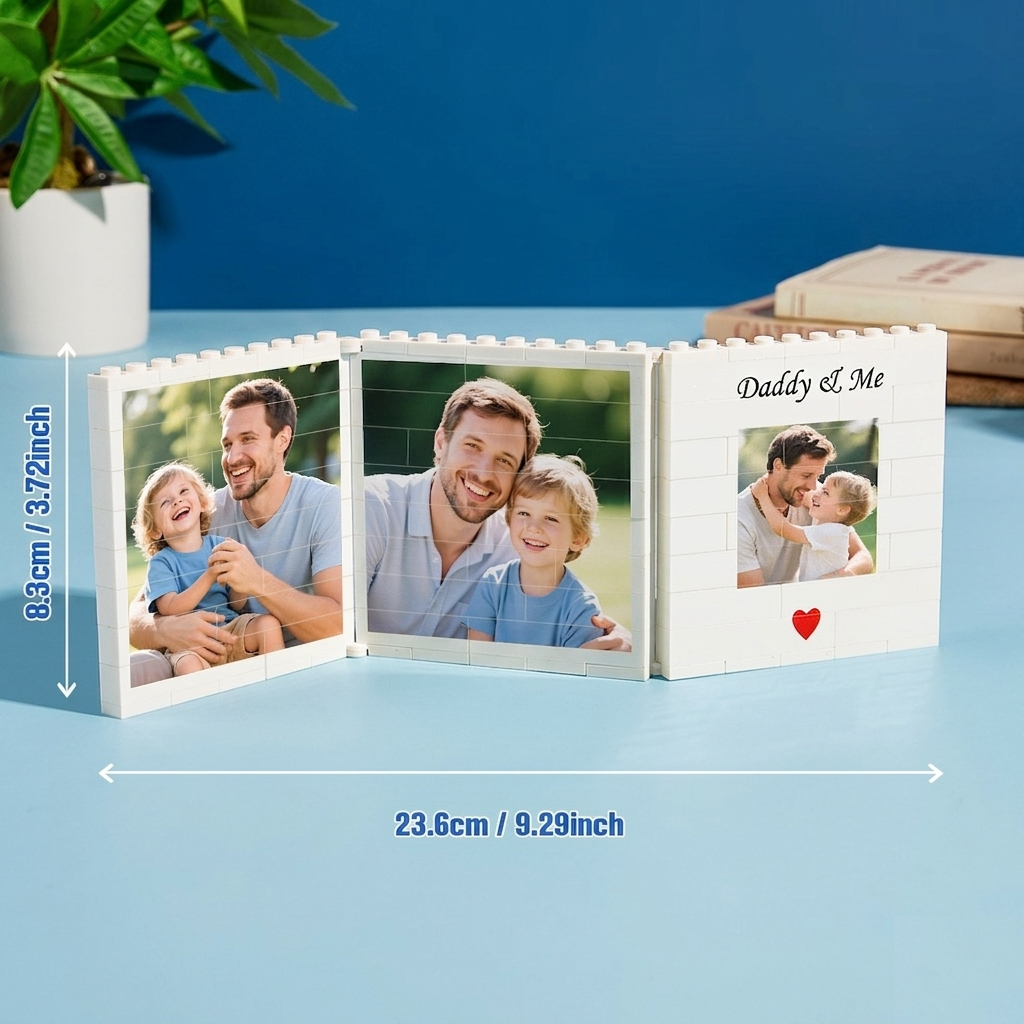 Personalised Fold-Out Daddy & Me Brick Photo Block Gift Mini Photo Album Keepsake Gift for Dad, Puzzle, Him, Dad, Fathers Day, Grandad