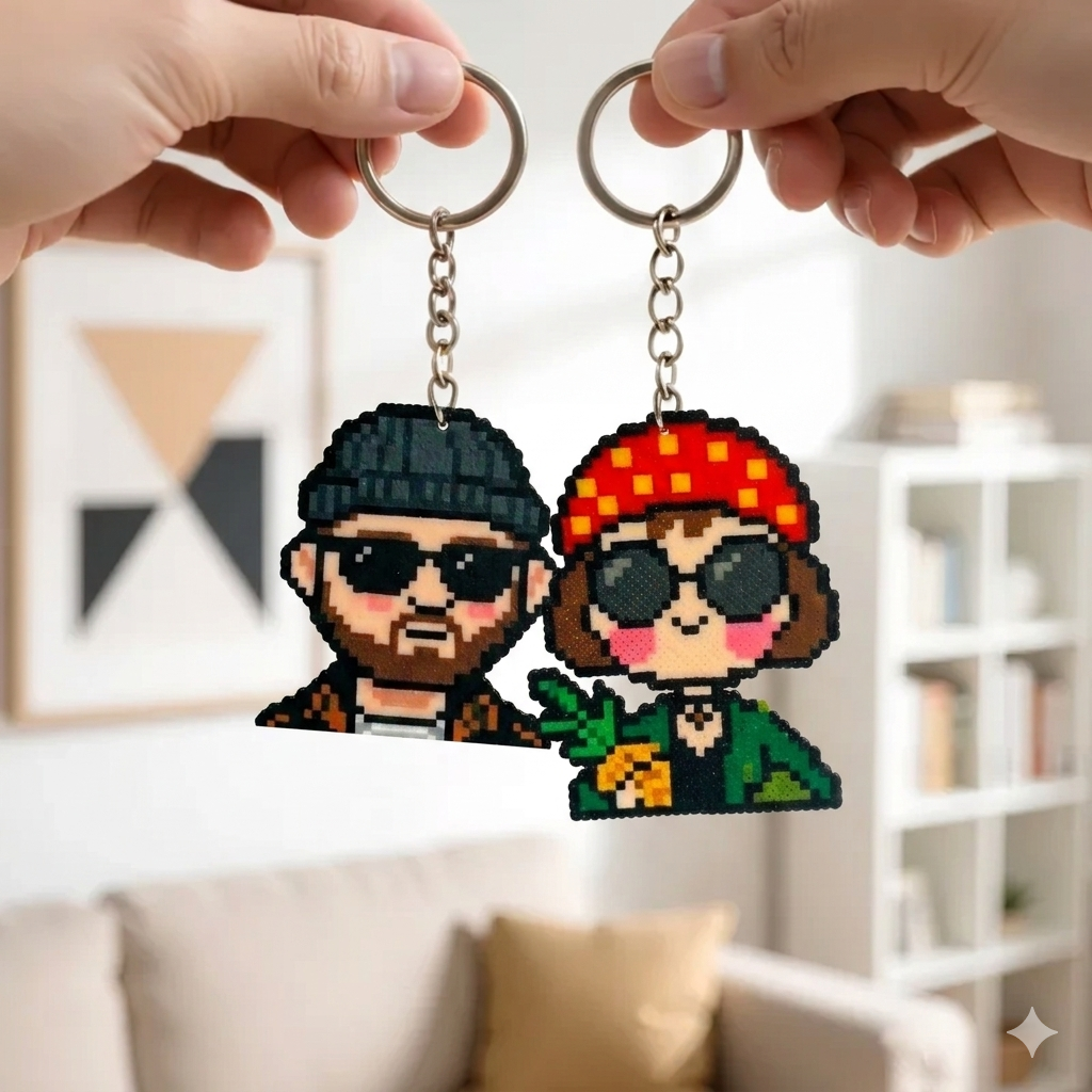 Custom Pixel Bead Art Personalized Photo Keychain Portrait Gift for Couple
