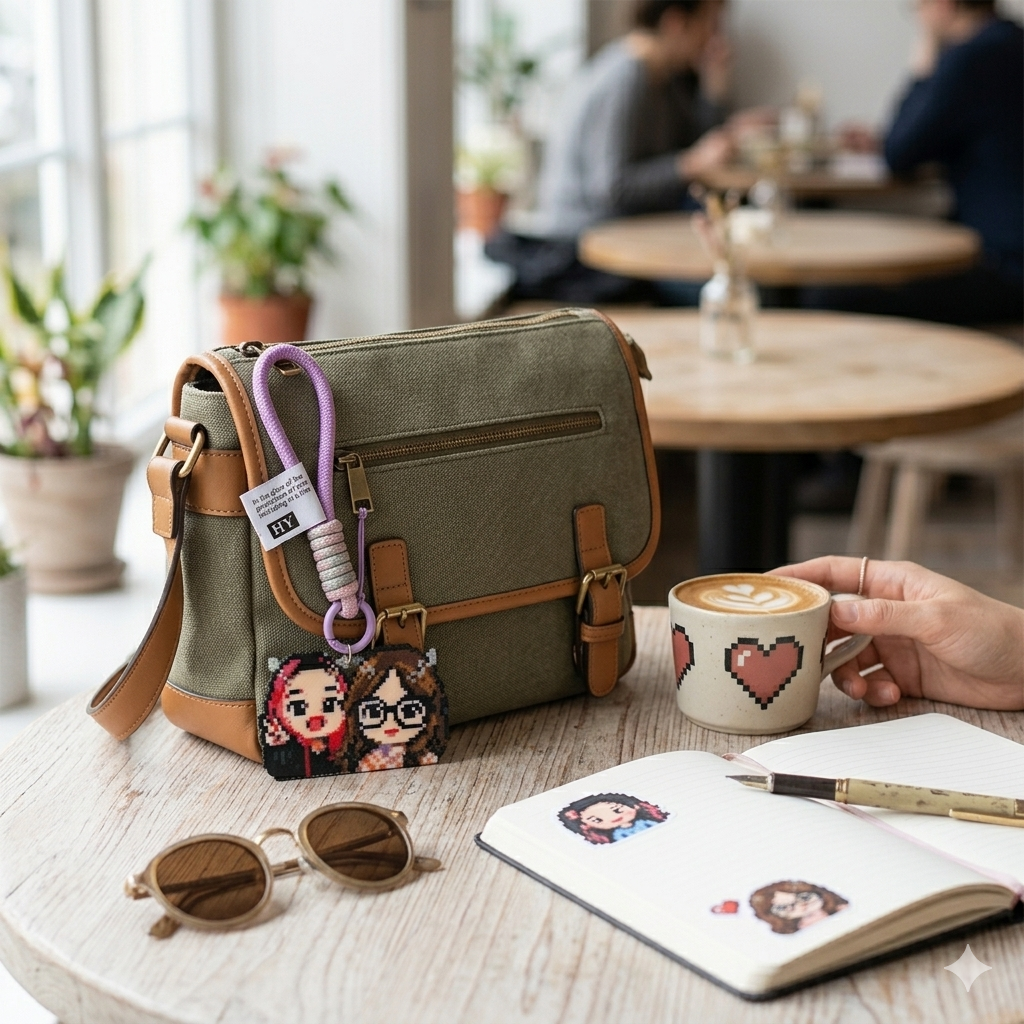 Custom Pixel Bead Art Personalized Photo Keychain Portrait Gift for Couple