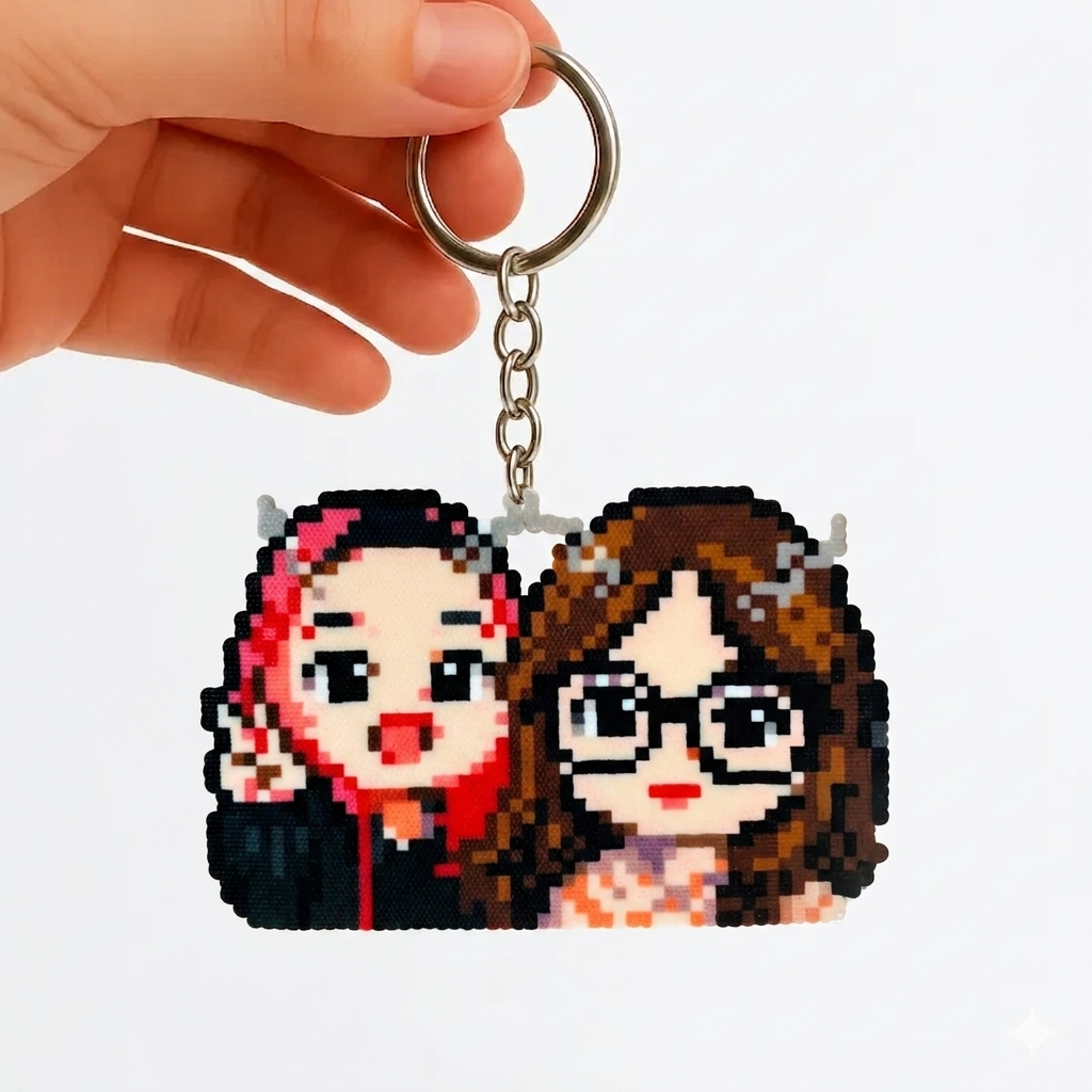 Custom Pixel Bead Art Personalized Photo Keychain Portrait Gift for Couple