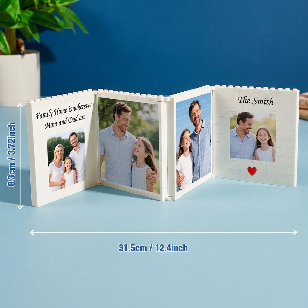 Personalised Fold-Out Daddy & Me Brick Photo Block Gift Mini Photo Album Keepsake Gift for Dad, Puzzle, Him, Dad, Fathers Day, Grandad
