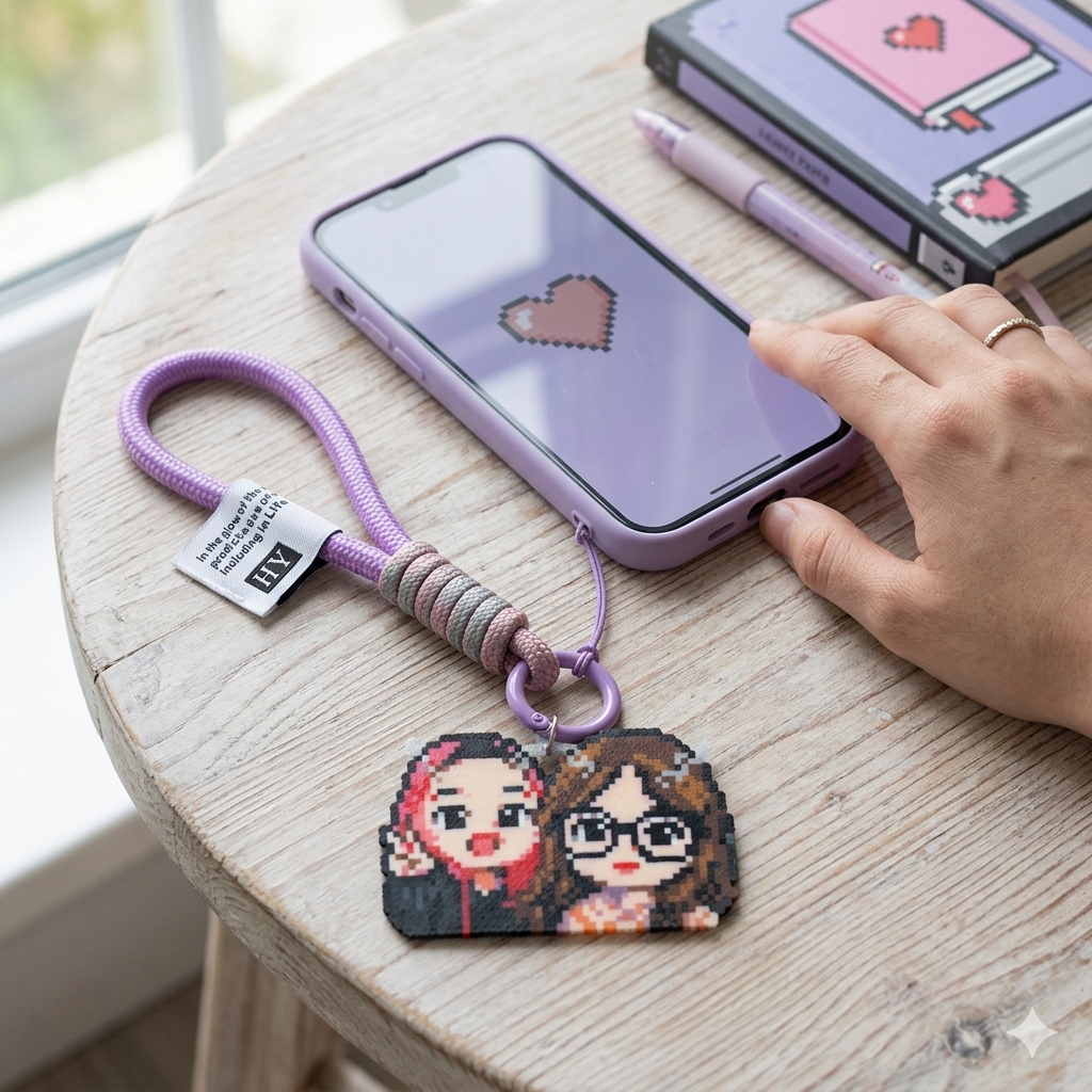 Custom Pixel Bead Art Personalized Photo Keychain Portrait Gift for Couple