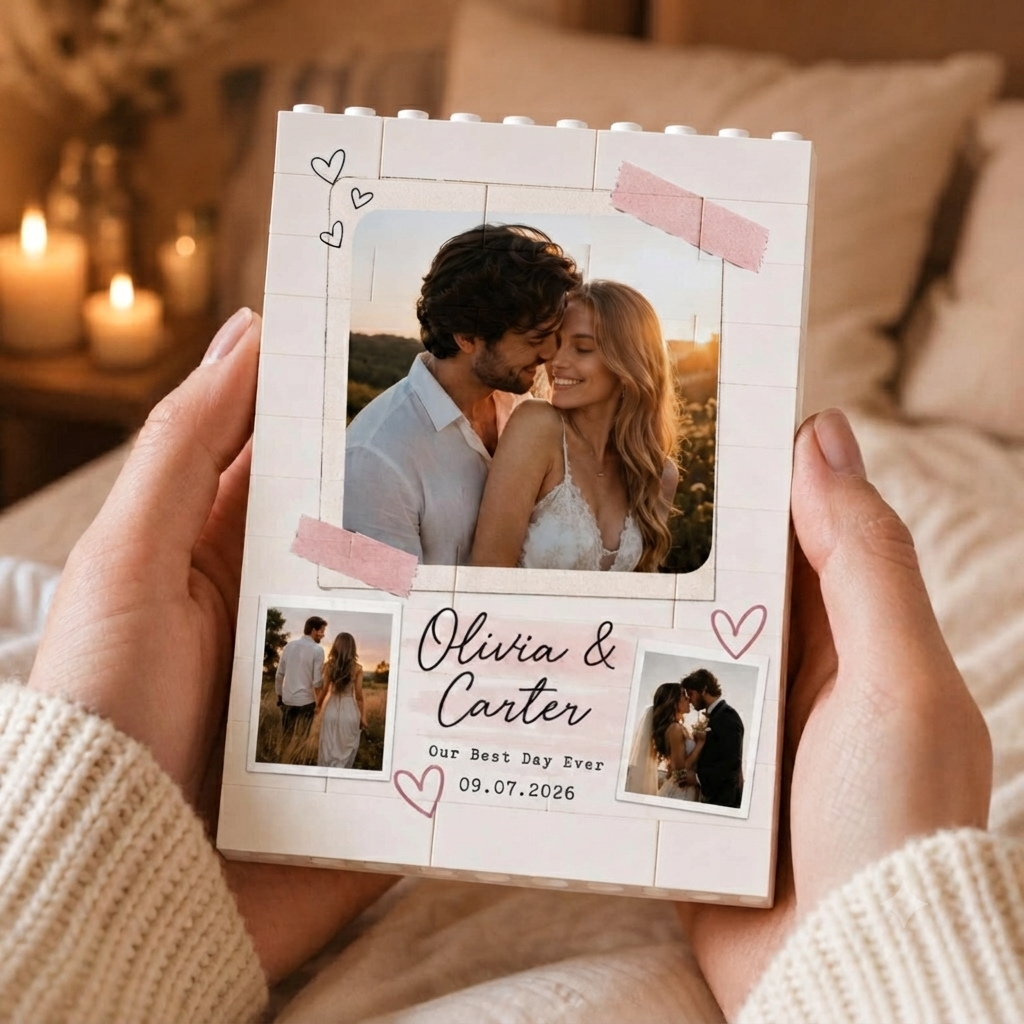 Custom Photo Brick Puzzle Frame – Build Your Love, A Romantic Couple Gift for Valentine’s Day & Anniversaries