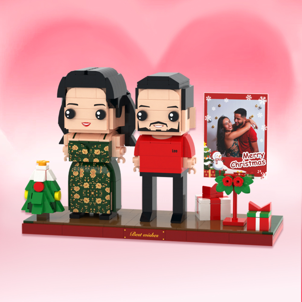 Christmas Personalized Brick Figures Full Body 2 People Photo Frame Custom Brick Figures Christmas Gift