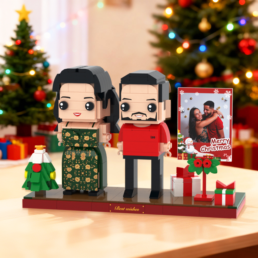 Christmas Personalized Brick Figures Full Body 2 People Photo Frame Custom Brick Figures Christmas Gift