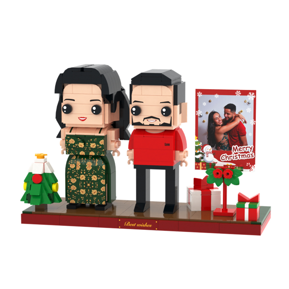 Christmas Personalized Brick Figures Full Body 2 People Photo Frame Custom Brick Figures Christmas Gift