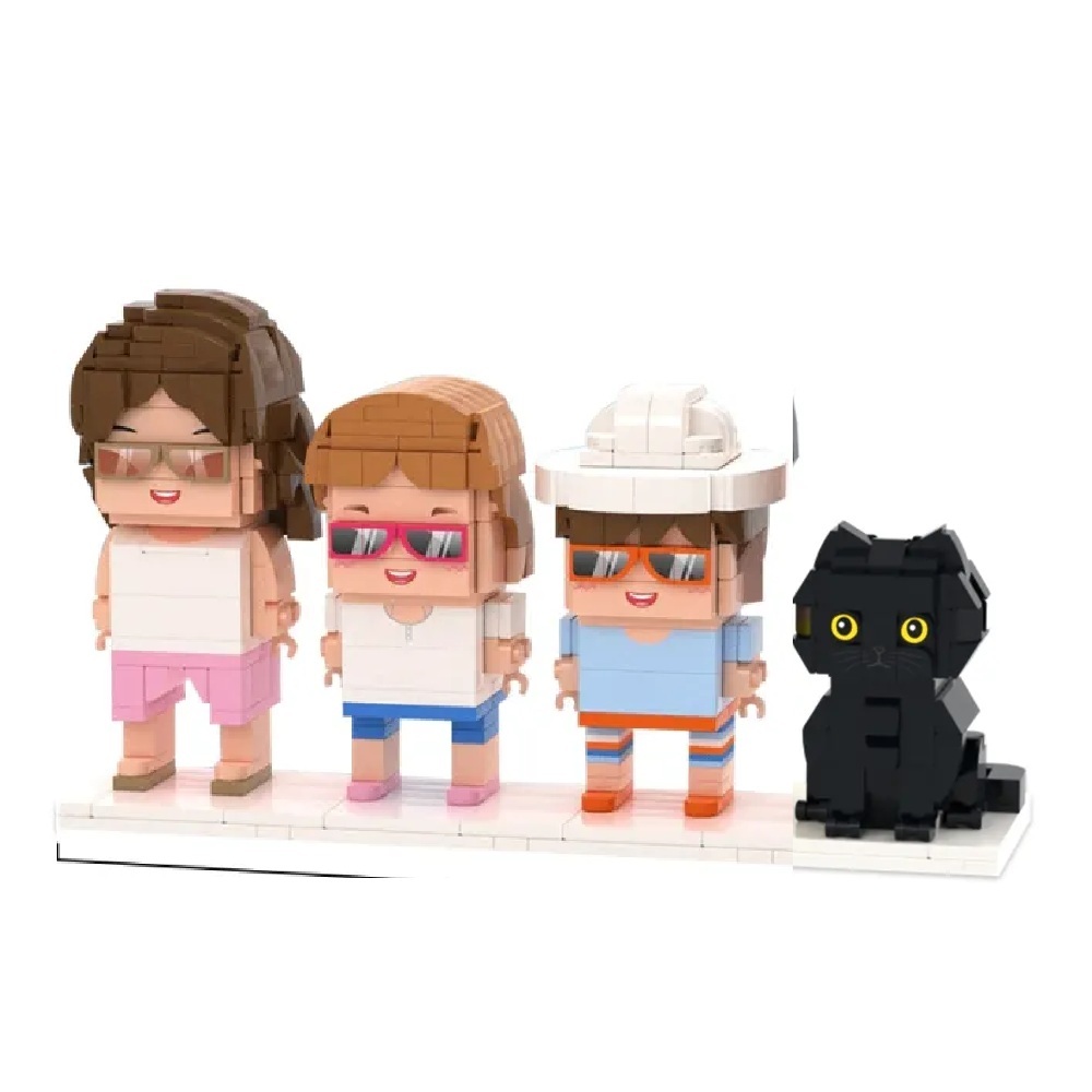 Custom 3 People Fully Body People With Cat Pets Family Gifts