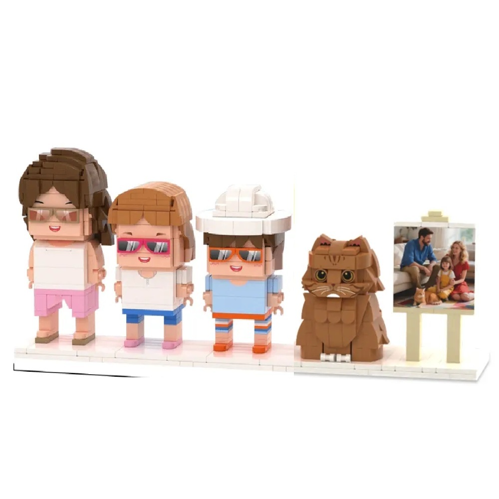 Custom 3 People Fully Body People With Cat Pets Family Gifts