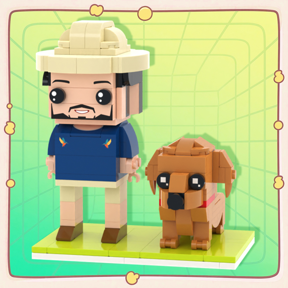 Personalized 1 Peope and Dog Brick Figures Fully Body Gift