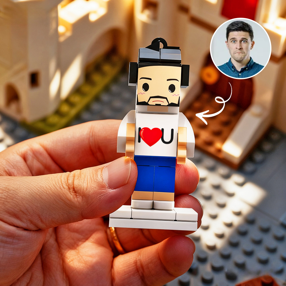 Customized Head Brick Figure I LOVE U Custom Mini Brick Figures Small Particle Block Keychain