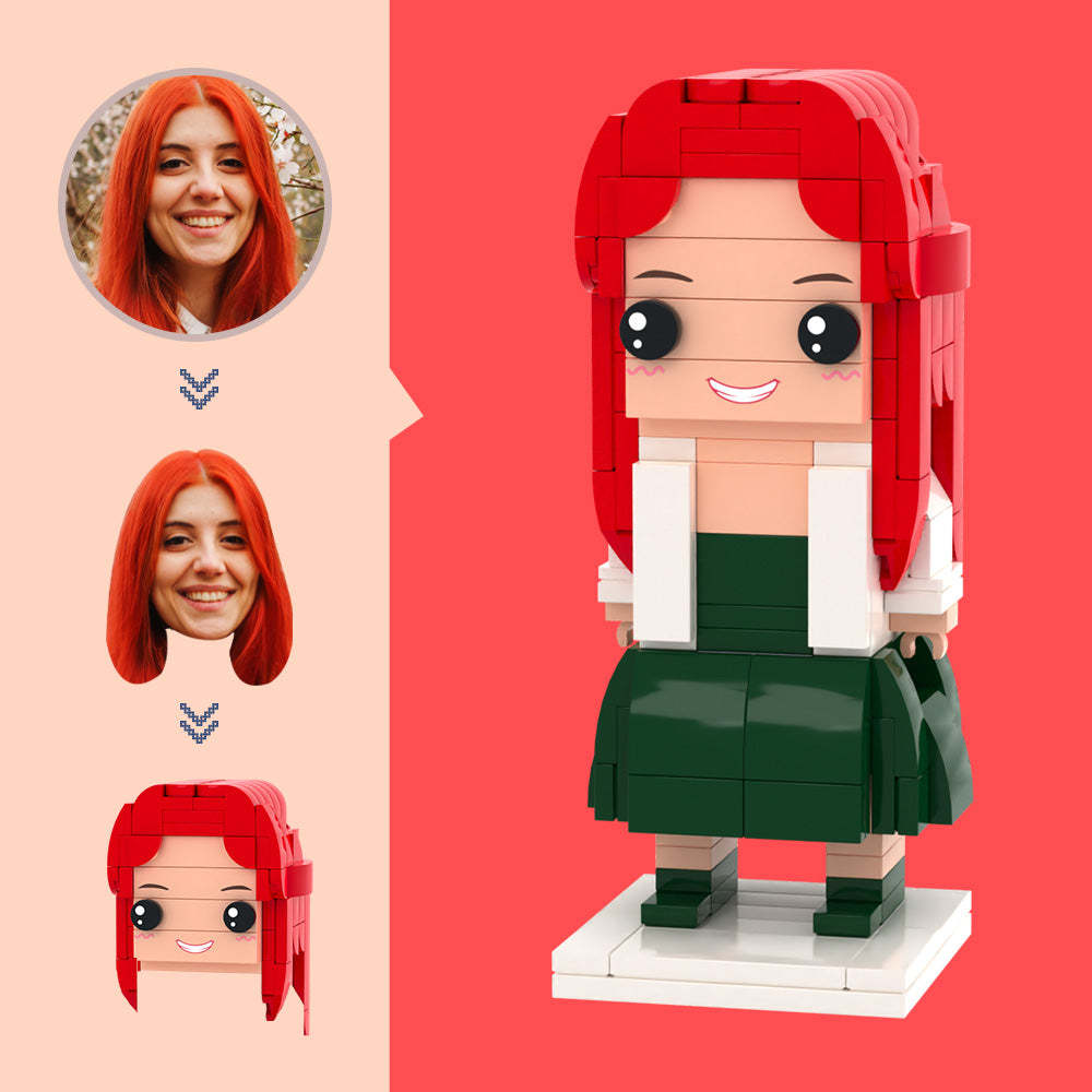 Customized Head Green Long Dress Figures Small Particle Block Toy Customizable Brick Art Gifts