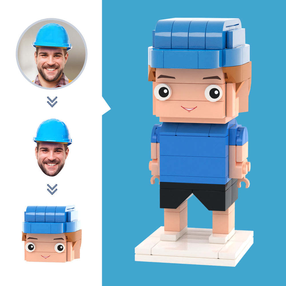Customized Head Blue T-shirt Figures Small Particle Block Toy Customizable Brick Art Gifts