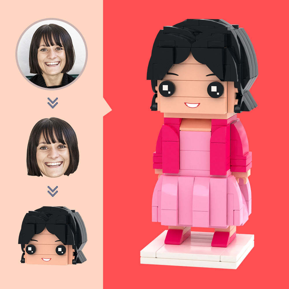 Customized Head Pink Long Dress Figures Small Particle Block Toy Customizable Brick Art Gifts