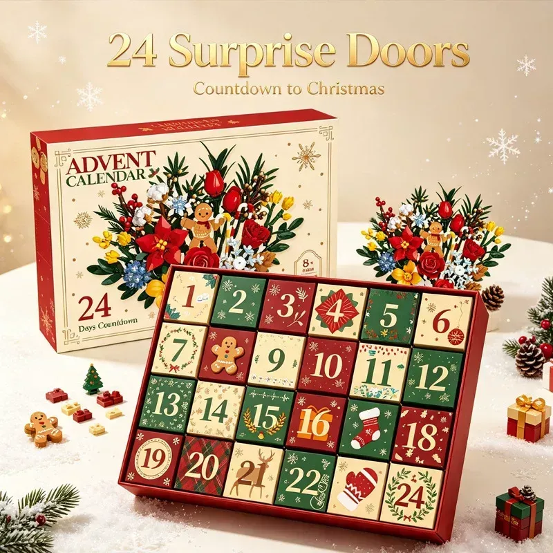 Christmas Countdown Building Block Blind Box Flower Bouquet