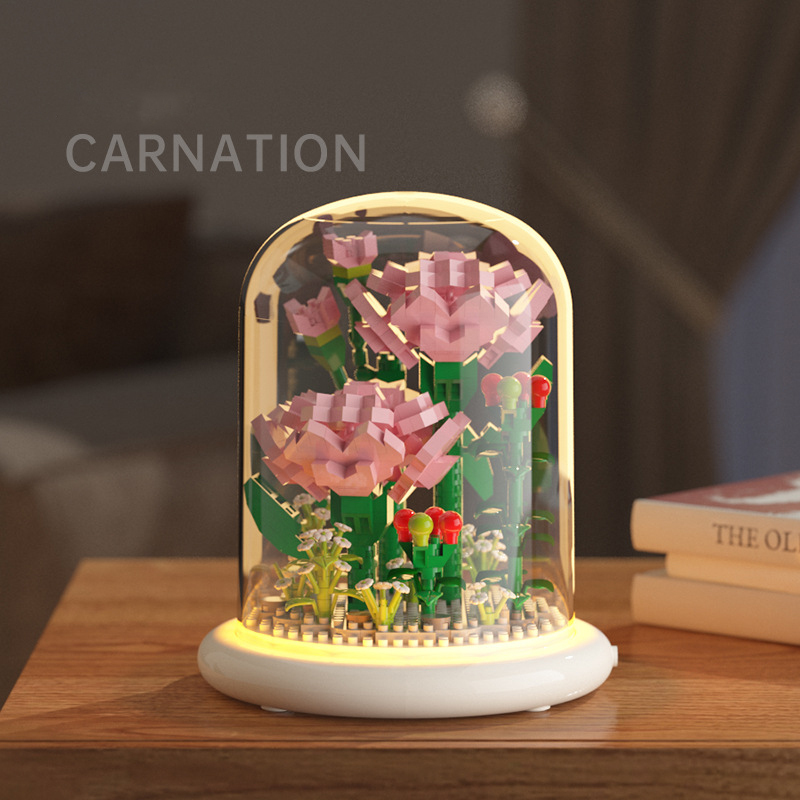 Flower Bouquets Building Sets,Mini Bricks Building Kit,DIY Building Blocks with Dust Cover Gift for Mum