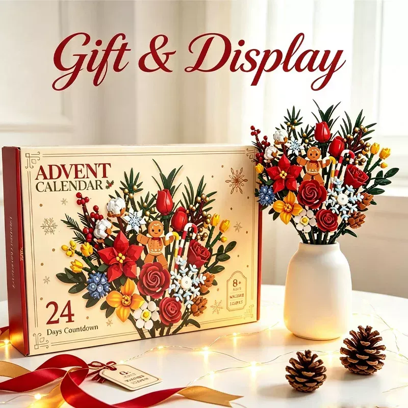 Christmas Countdown Building Block Blind Box Flower Bouquet