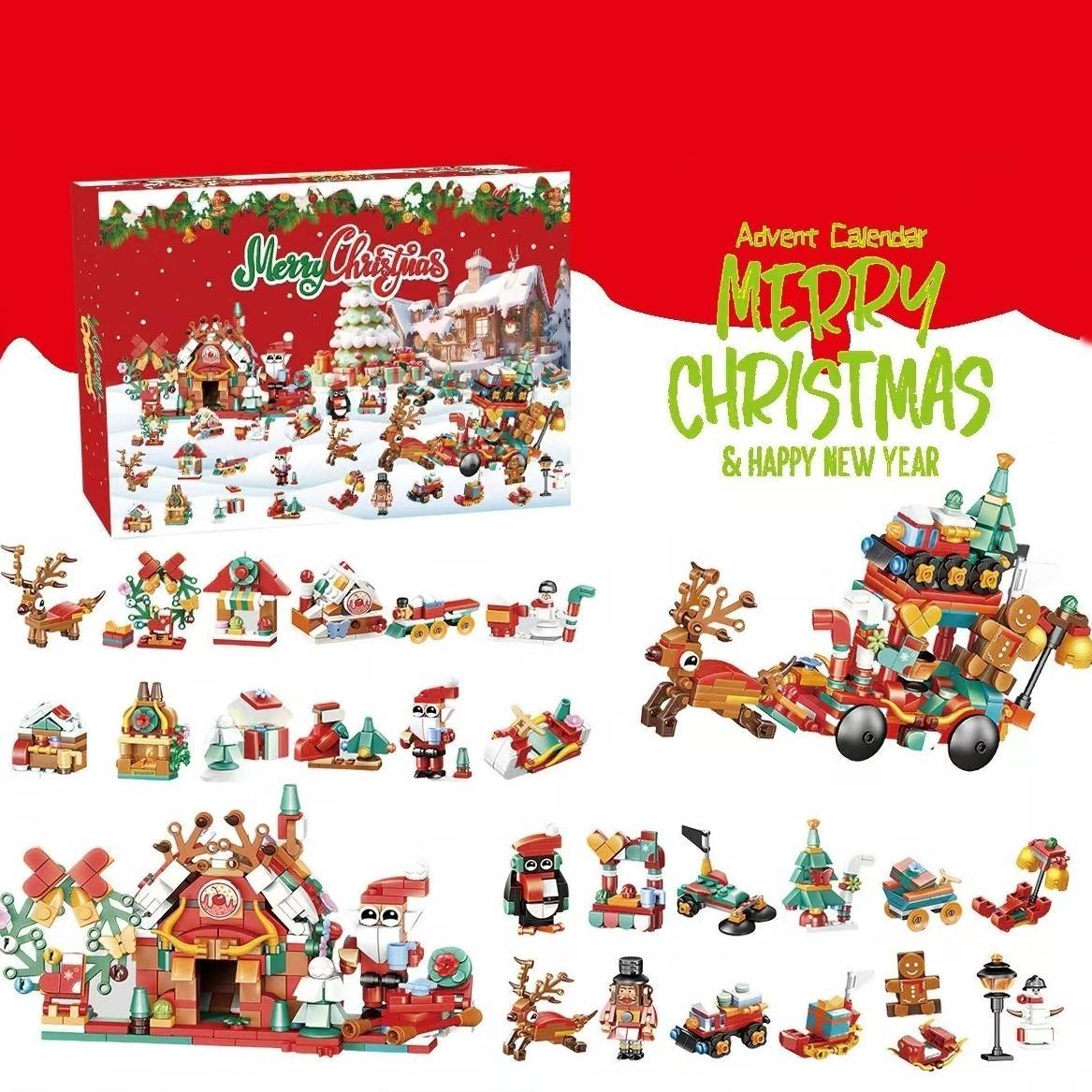 Christmas Sleigh Advent Calendar Building Blocks Set | 24 Days Countdown - 