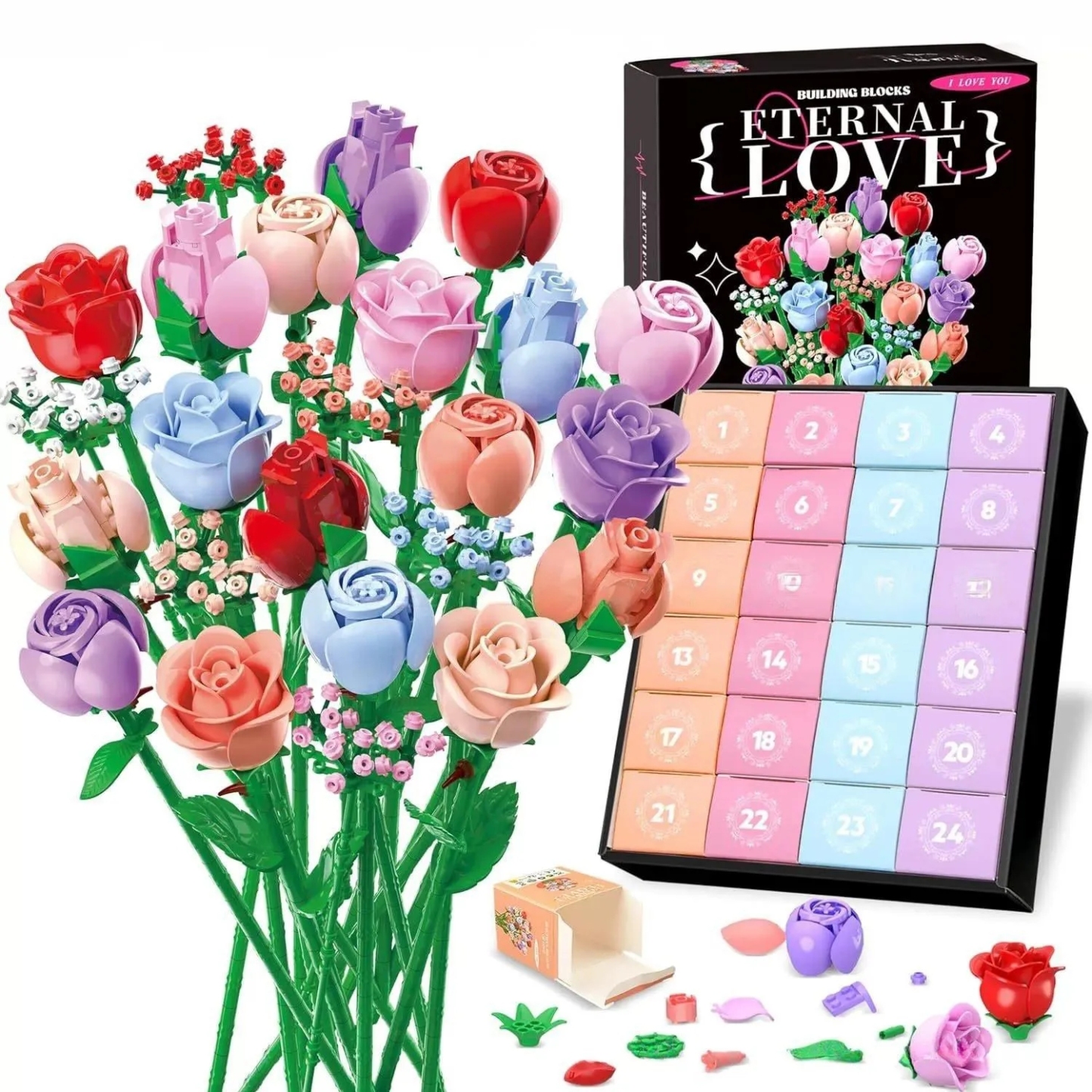 24 Days of Christmas Flower Bouquet Advent Calendar Building Blocks Christmas Countdown Blind Box
