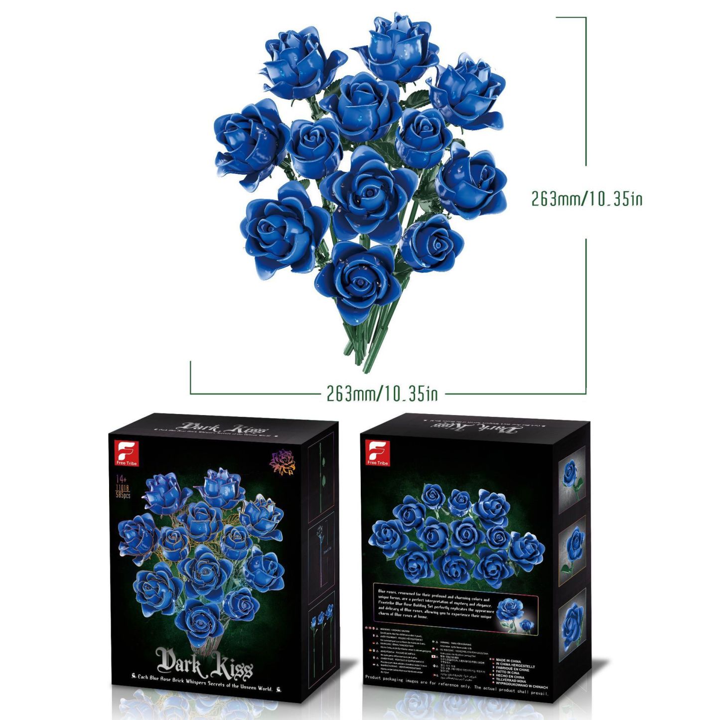 Black Rose Bouquet Building Blocks, Blue Enchantress Eternal Flower Toy Christmas Gift - 