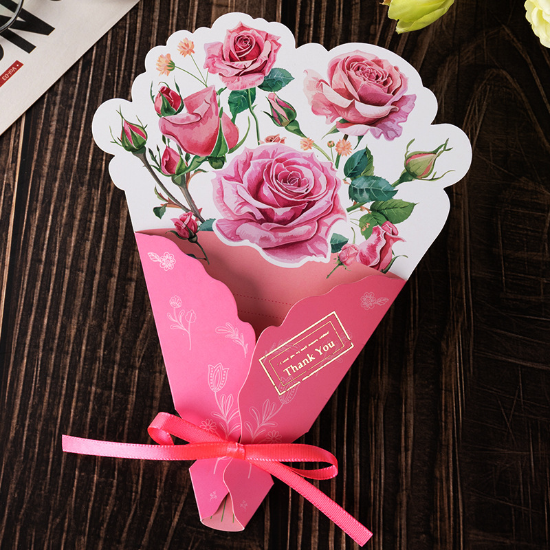 3D Floral Bouquet Embossed Greeting Card  Mother’s Day Rose Thank You Gift Card - 