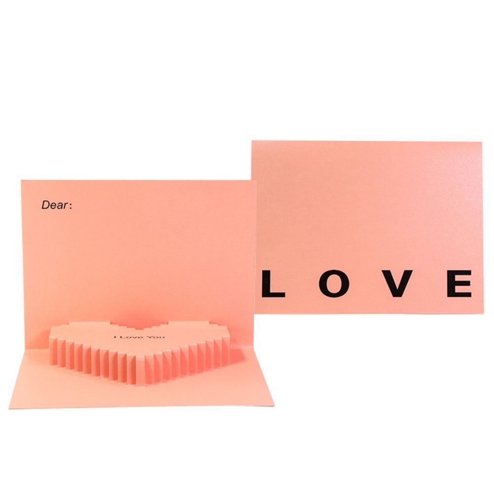 3D Creative Valentine's Day Pop Up Card Romantic Pink Heart Pop Up Greeting Card - 