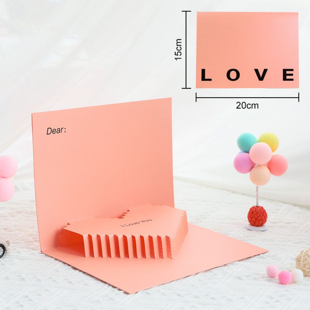 3D Creative Valentine's Day Pop Up Card Romantic Pink Heart Pop Up Greeting Card - 