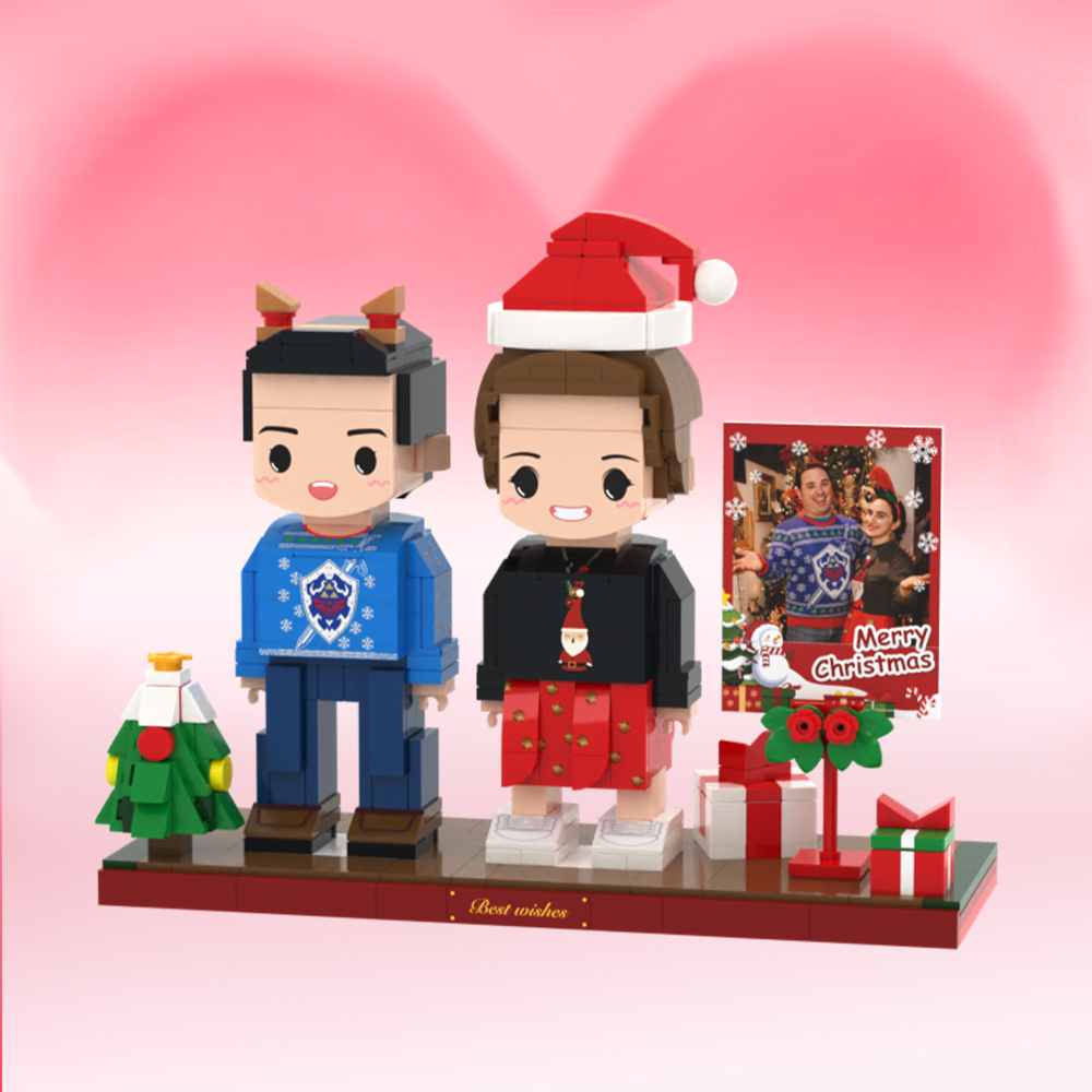 Custom Cute Christmas Brick Figures Full Body Customizable 2 People Photo Frame Custom Brick Figures Couple Gift