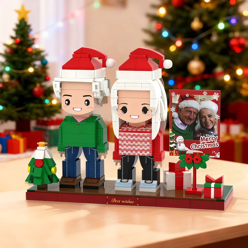 Personalized Cute Christmas Full Body Customizable 2 People Brick Figures Photo Frame Custom Brick Figures