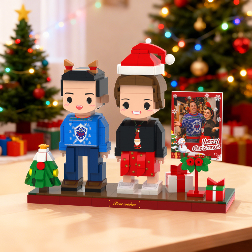 Custom Cute Christmas Brick Figures Full Body Customizable 2 People Photo Frame Custom Brick Figures Couple Gift