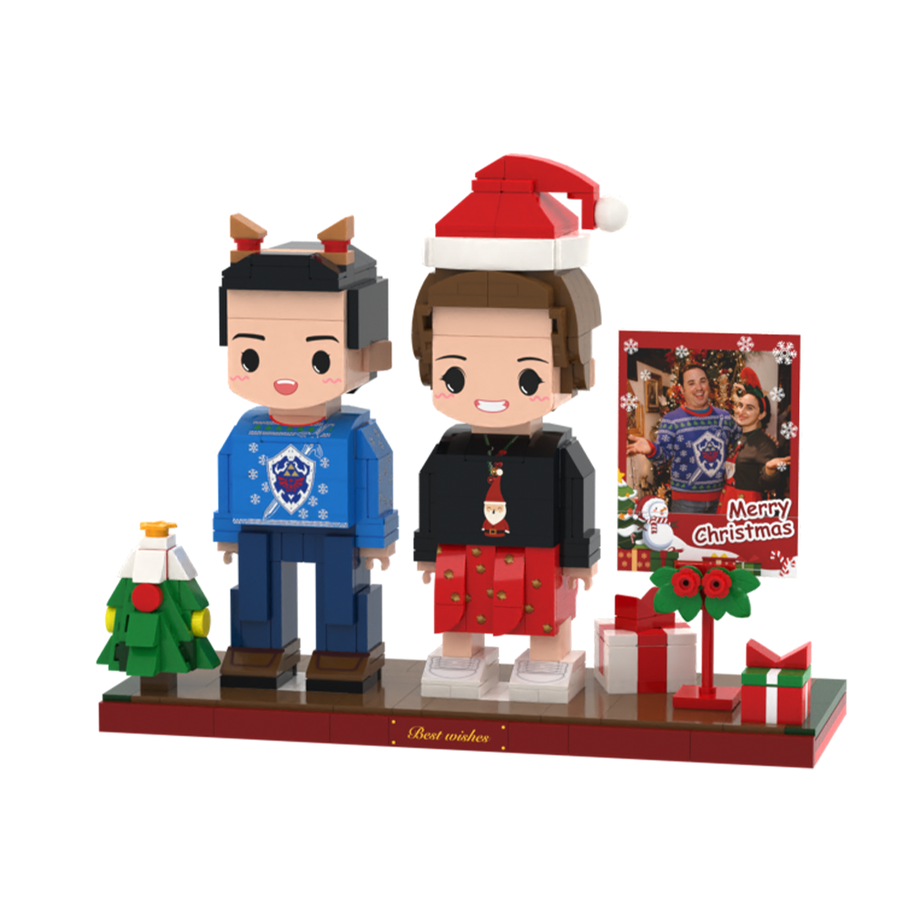 Custom Cute Christmas Brick Figures Full Body Customizable 2 People Photo Frame Custom Brick Figures Couple Gift