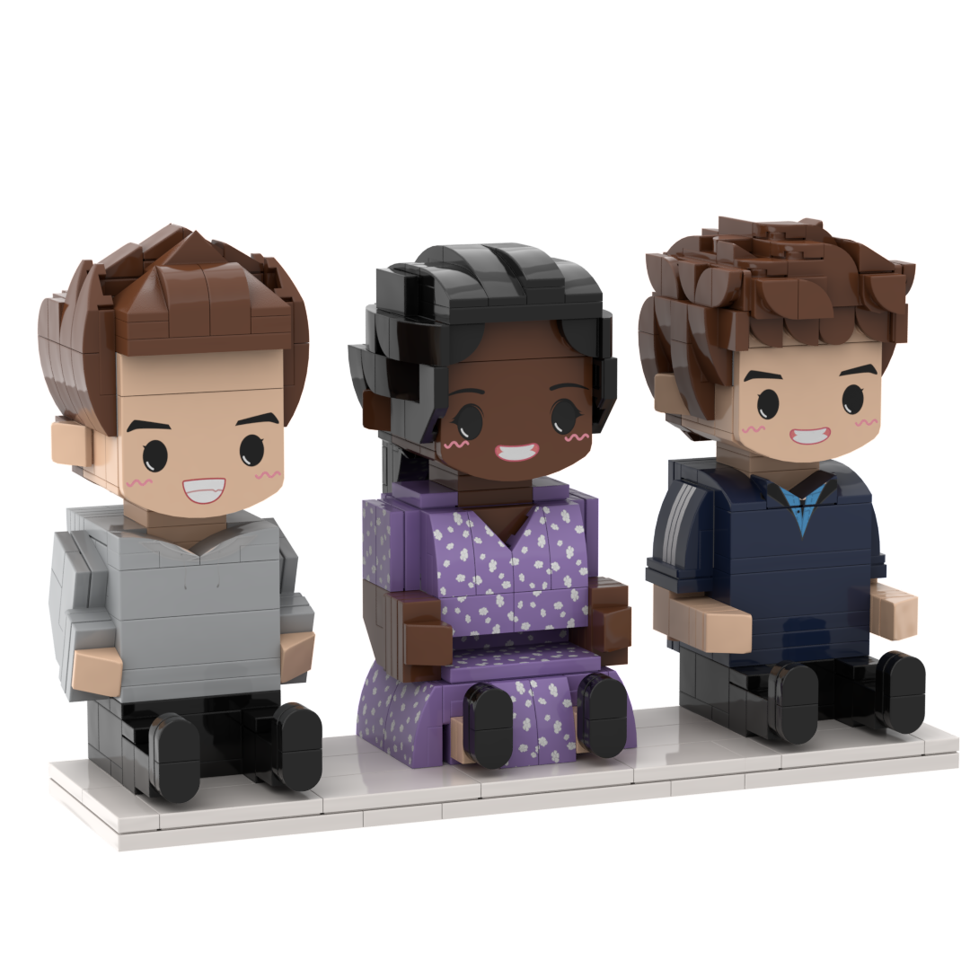 Custom Full Body 3 People Brick Figures Personalized Sitting Brick Figures