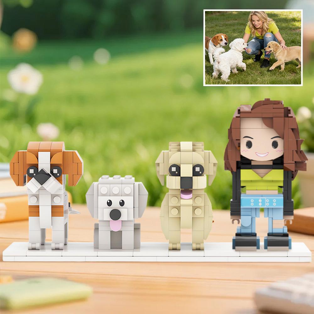 Full Body Customizable 1 People Brick Figures Persaonalized Brick Figures with 3 Dogs