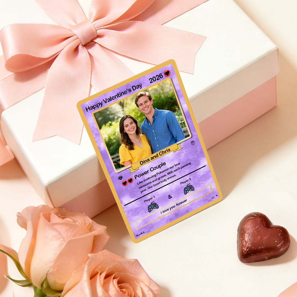 Personalized Valentine’s Day Power Couple Card, Custom Anniversary Card Couple Photo Anime Style, Best Valentine's Day Gift for Lover - MyFaceTshirt